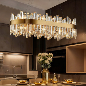 Lámpara de araña de cristal ovalada, dorada, E27, LED, colgante, para sala de estar, comedor, moderna, de lujo, para techo - Product Image 1