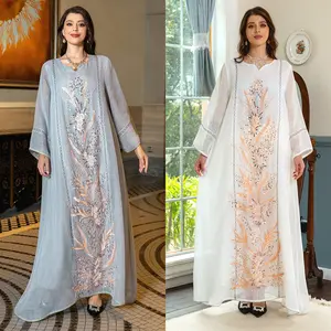 Hifive Jalabiya gaun panjang untuk muslim, baju kaftan abaya muslim dubai bordir manik-manik panjang sederhana untuk wanita