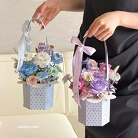 Boîte à fleurs en carton hexagonale à pois de style coréen, petite, à tenir à la main, pour emballage de bouquet DIY, boîte vide pour fleurs