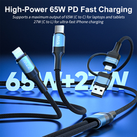Câble de charge rapide Maimi 65W PD 2 en 2 multi USB C vers Type-C, cordon de données tressé en nylon 1,2 m pour téléphone portable, ordinateur portable, tablette