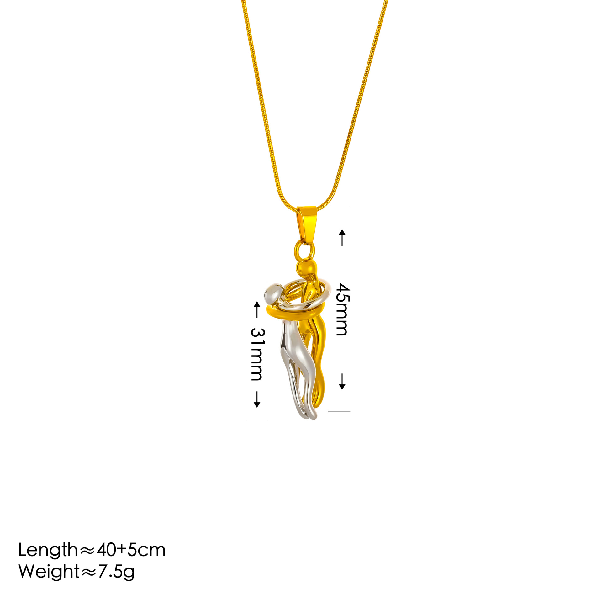 gold and silver couple hug necklace