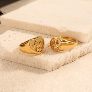 PVD แหวนสแตนเลสชุบทอง18K แหวนนิ้วหนารูปหัวใจรูป<span class=keywords><strong>กามเทพ</strong></span>เทวดาแหวนสำหรับผู้หญิง - Product Image 4