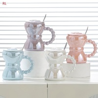 Tasse de luxe créative et personnalisée avec nœud papillon en perle, tasse en céramique, Style de mode, tasse à café avec couvercle et cuillère