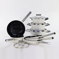 AXA Set peralatan masak antilengket keramik, 8 buah Set peralatan masak, induksi & pencuci piring, panci dan panci tahan gores aman dengan tutup kaca, putih
