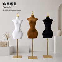 Mannequin de Torse Féminin Courbe en Tissu, Forme de Robe Demi-Corps avec Support Doré pour Vitrine de Magasin de Vêtements