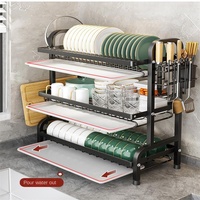 Étagère de rangement multifonctionnelle en métal pour cuisine, sans installation, pour vaisselle, couteaux, fourchettes et assiettes, avec égouttoir