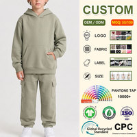 Ensemble 2 pièces personnalisé pour enfants garçons : sweat à capuche en polaire et pantalon cargo, tenue d'automne-hiver, survêtement streetwear oversize
