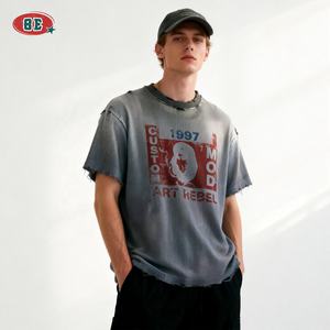 T-shirt in maglia waffle vintage DTG per streetwear, 100% cotone, all'ingrosso, con logo personalizzato, effetto acid wash sbiadito - Product Image 3