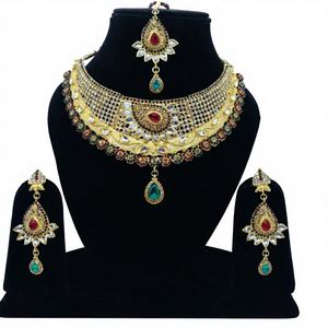 Parure de bijoux de mariée vintage classique plaquée or 24 carats avec zircon royal indien pour femme, idéale pour fiançailles, mariage et fêtes, élégance traditionnelle - Product Image 1