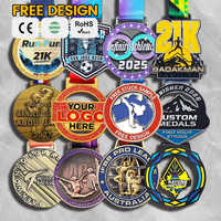 Medalla de Metal de Aleación de Zinc Personalizada con Cinta, Medalla de Maratón con Logotipo Deportivo Giratorio Fundido a Presión OEM
