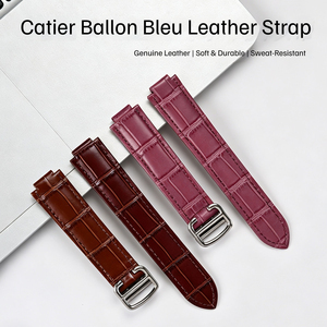 Bracelet de montre en cuir de vachette pleine fleur double face avec extrémités courbées pour Catier Bollon Bleu, bracelet de remplacement à queue unique - Product Image 2