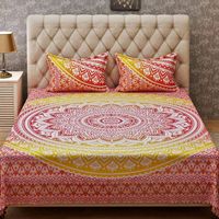 Ensemble de literie en coton 100% uni imprimé mandala, taille Queen, 4 pièces, avec drap-housse et drap plat 200TC