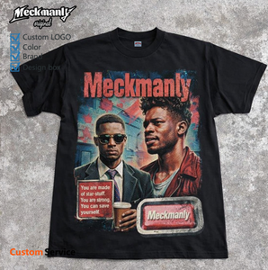 Meckmanly Men's Black T-Shirt With Photo Print Design O-Neck Short Sleeve Casual Style 100% Cotton Regular Fit - Product Image 1