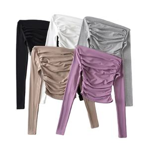 Tops <span class=keywords><strong>Corset</strong></span> Sexys para Mujer, <span class=keywords><strong>Camiseta</strong></span> de Manga Larga con Hombros Descubiertos, Transpirable, Cómoda, de Spandex y Algodón con Apliques 2023 - Product Image 1