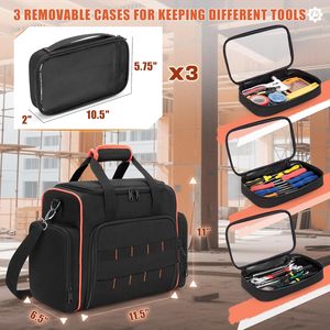 OEM Adjustable Strap 300 lb Capacity <b>Bag</b> 3 Removable Cases 2 Layers Water Resistant <b>Tool</b> <b>Tote</b> for Hand <b>Tools</b> Black Red Binding - Product Image 3