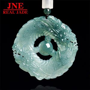 Pendentif en jade bleu naturel de <span class=keywords><strong>type</strong></span> A, dragon de l'eau, garçon <span class=keywords><strong>rencontre</strong></span> fille, marque Dragon, zodiaque dragon, affaires florissantes, pierre de jade glacée pour hommes et femmes - Product Image 1