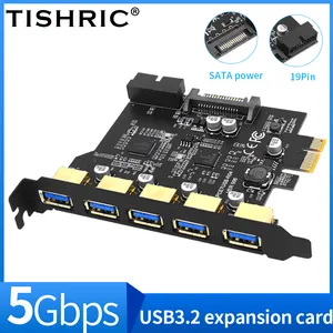 TISHRIC PCIE 1X to USB3.2 5 포트 19Pin 확장 카드 마스터 컨트롤 D720201 확장 19Pin 인터페이스 USB3.0 허브 PCI 카드