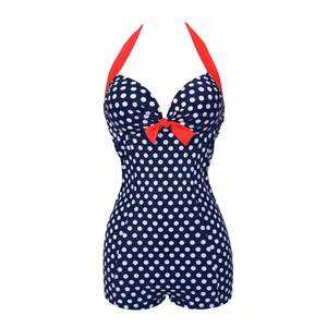 Nouveauté Maillot de bain une pièce personnalisé à pois pour femme avec soutien-gorge push-up et short bikini en Spandex/Nylon délavé - Product Image 2