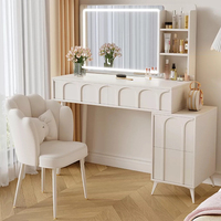 Meuble de chambre moderne et durable, coiffeuse en MDF avec miroir lumineux et tabouret de rangement