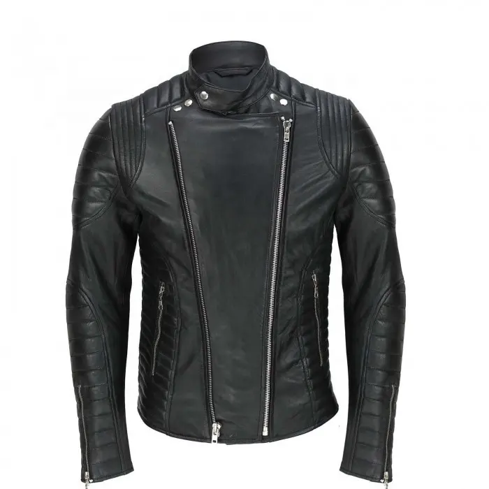 black six zippers sheep skin leather fashionwear jacket