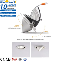 Luminaria LED de Techo de Alta Eficiencia con Certificación CE, ETL y SAA, 12W, 15W, 25W, 30W, 40W, Ajustable, Giratoria 360°, de Aluminio, Tipo Trompa de Elefante