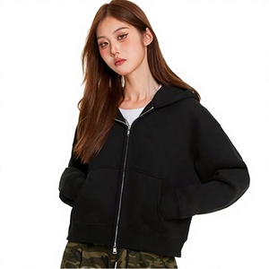 Veste streetwear unisexe personnalisable, coupe classique, hiver, oversize, respirante, en molleton de coton, avec fermeture éclair, écologique, noire - Product Image 3