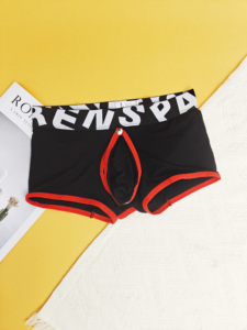 Custom <strong>Men</strong> Sexy <strong>Crotchless</strong> Boxers Breathable Open Crotch <strong>Underwear</strong> Elastic Letter Waistband <strong>Men's</strong> Briefs Short Panties - Product Image 6