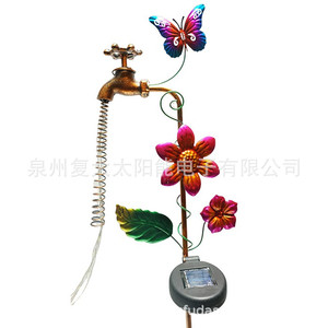 Solar Garden <b>Light</b> Water Tap Design LED Outdoor Decorative Stake With <b>Flower</b> And Butterfly Solar Powered Water Resistant - Product Image 5