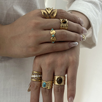 Ensemble de bagues RINHOO en acier inoxydable, style vintage français, feuille, plume, turquoise, œil de tigre, bijoux empilables pour femmes, cadeau