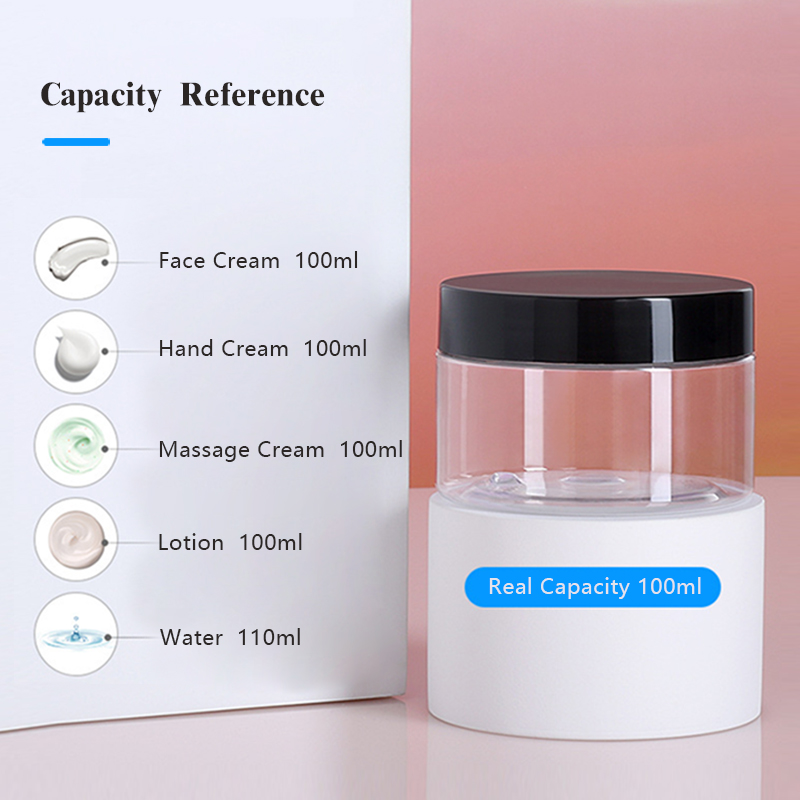 80ml 120ml 140ml 150ml 180ml 200ml 250ml 300ml PET clear Cosmetic Cream Jars Plastic Body Scrub Container With Black Lids
