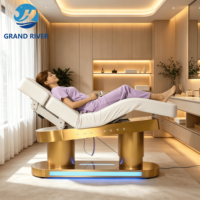 Table de Massage Électrique Moderne en Cuir PU pour Salon de Beauté, Soins Faciaux, Spa, Lit à Cils Électrique Courbé avec Base Dorée