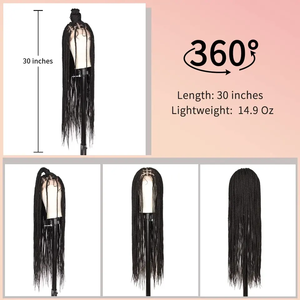 Pelucas <span class=keywords><strong>de</strong></span> Cabello Trenzado con Frente <span class=keywords><strong>de</strong></span> Encaje, Estilo <span class=keywords><strong>Drag</strong></span> <span class=keywords><strong>Queen</strong></span>, Trenza Completa con Línea <span class=keywords><strong>de</strong></span> Cabello Natural, Hechas a Mano, Sintéticas, sin Pegamento - Product Image 4