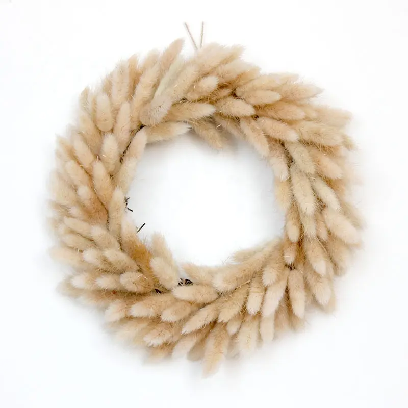 Amazon Hot Selling Boho Deco Dried Flower Wreath Natural Color Bunny Tail Grass Wreath For Front Door Decoration
