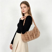 Zeyu Premium Weiche Plüsch-Handtasche aus Öko-Kunstfell mit Geflochtenem Henkel, Damen Winter Casual Hobo Schultertasche, Winter Unterarm-Handtasche