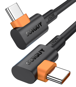 SUNGUY 90 Degree 240W PD 3.1 <b>USB</b> <b>C</b> Fast Charging <b>Cable</b> <b>USB</b> <b>C</b> <b>Cable</b> Data Power <b>Cable</b> <b>Type</b> <b>C</b> <b>Cable</b> Charger for Phones and Laptops - Product Image 1