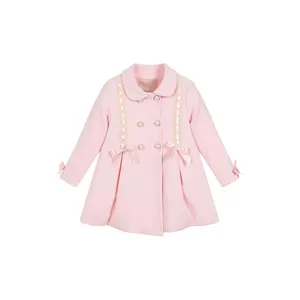 Abrigo informal de invierno de lana para niña pequeña, transpirable e impreso, estilo sólido rosa con logotipo personalizado y carcasa de poliéster