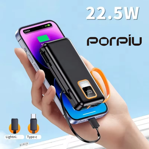 Batterie externe PORPIU avec logo personnalisé, affichage LED USB-C, charge rapide PD20W, 20000 mAh, pour iPhone <span class=keywords><strong>Samsung</strong></span>, câble de charge portable - Product Image 4