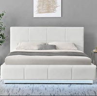 Lit double queen-size WSF avec ottoman de rangement en similicuir rembourré au design moderne blanc et éclairage LED, lit double pour adultes