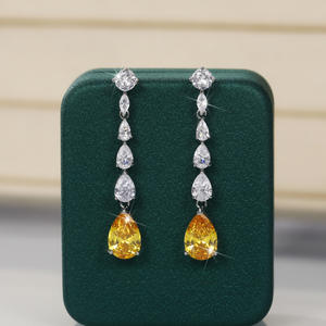 Boucles d'oreilles pendantes en diamant jaune E1785, forme goutte d'eau, sertissage griffe, bijoux de luxe en cristal pour femme, pour mariage - Product Image 4