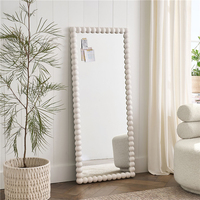 Miroir de sol pleine longueur pour décoration intérieure moderne avec perles en bois massif Miroir mural de luxe art déco et rustique avec cadre design rond