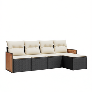 Set Divano da Giardino in Rattan Nero con Telaio in Legno di Teak, 4 Posti, Arredamento da Esterno Resistente alle Intemperie, Design Contemporaneo - Product Image 1