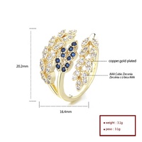 Bague en feuille de filigrane plaquée or en laiton avec CZ AAA, bijoux de mode en gros pour femmes, fournisseur de bijoux HD