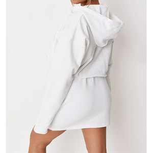 K210165 Ensemble <span class=keywords><strong>jupe</strong></span> deux pièces pour filles Survêtement d'automne et de printemps de couleur unie Tenue décontractée Ensemble jupes à capuche pour femmes - Product Image 6