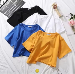 Soild couleur coton T-shirt Vintage décontracté haut court femmes été O cou à manches courtes Slim Fit basique t-shirts chemise - Product Image 2