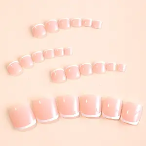 J-72 French Toenail Artificial Fingernail 24pcs Wholesale Price Nude White Color French Art Design Artificial Toenails