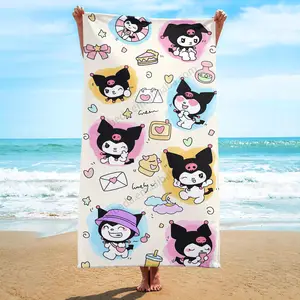 Toalha de praia reciclada de algodão supermacio leve para crianças com gato de desenho animado personalizado, produtos de verão 2024