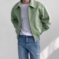 Blouson Bomber Homme Style Coréen Printemps-Automne Vintage en Polyester Délavé, Coupe Ample, Col Rabattu, Fermeture Éclair, Imprimé Décoloré