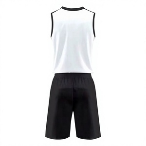 LONG MISSION INDUSTRY Ensemble uniforme de basketball pour homme, maillot blanc sans manches à col en V et short noir, respirant, 100 % polyester, pour adulte - Product Image 3