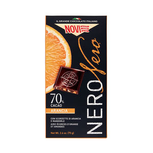 Garanzia di Qualità <span class=keywords><strong>Novi</strong></span> Neronero <span class=keywords><strong>Cioccolato</strong></span> Fondente Extra 70% Cacao 0,075 KG*20 pezzi/CTN con Scorza d'Arancia e Mandorle - Product Image 1