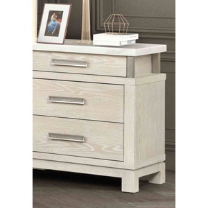 Transitional Nightstand Marble Top Metal Handles Weathered Gray Finish 3 <b>Drawer</b> Storage Unit Bedroom Furniture - Product Image 4